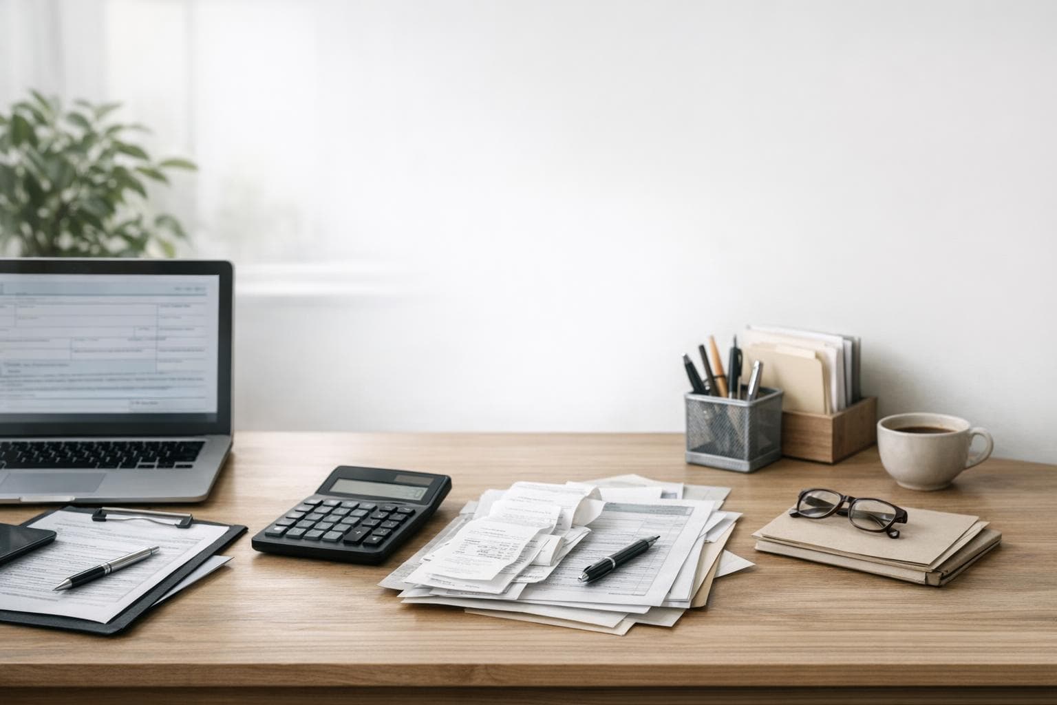 Accounting workspace with financial documents